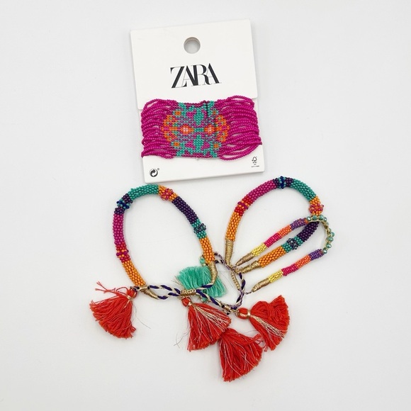 🌹NWT. Zara Bundle of Bohemian Multicolor Beaded Bracelet. - Picture 2 of 5